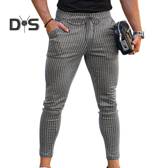 

Мужские брюки в полоску с принтом, приталенные, на шнурке, с эластичной регулируемой талией, мягкие дышащие брюки-карандаш длиной до щиколотки, мужские брюки для свиданий, делового офиса L светло-серый
