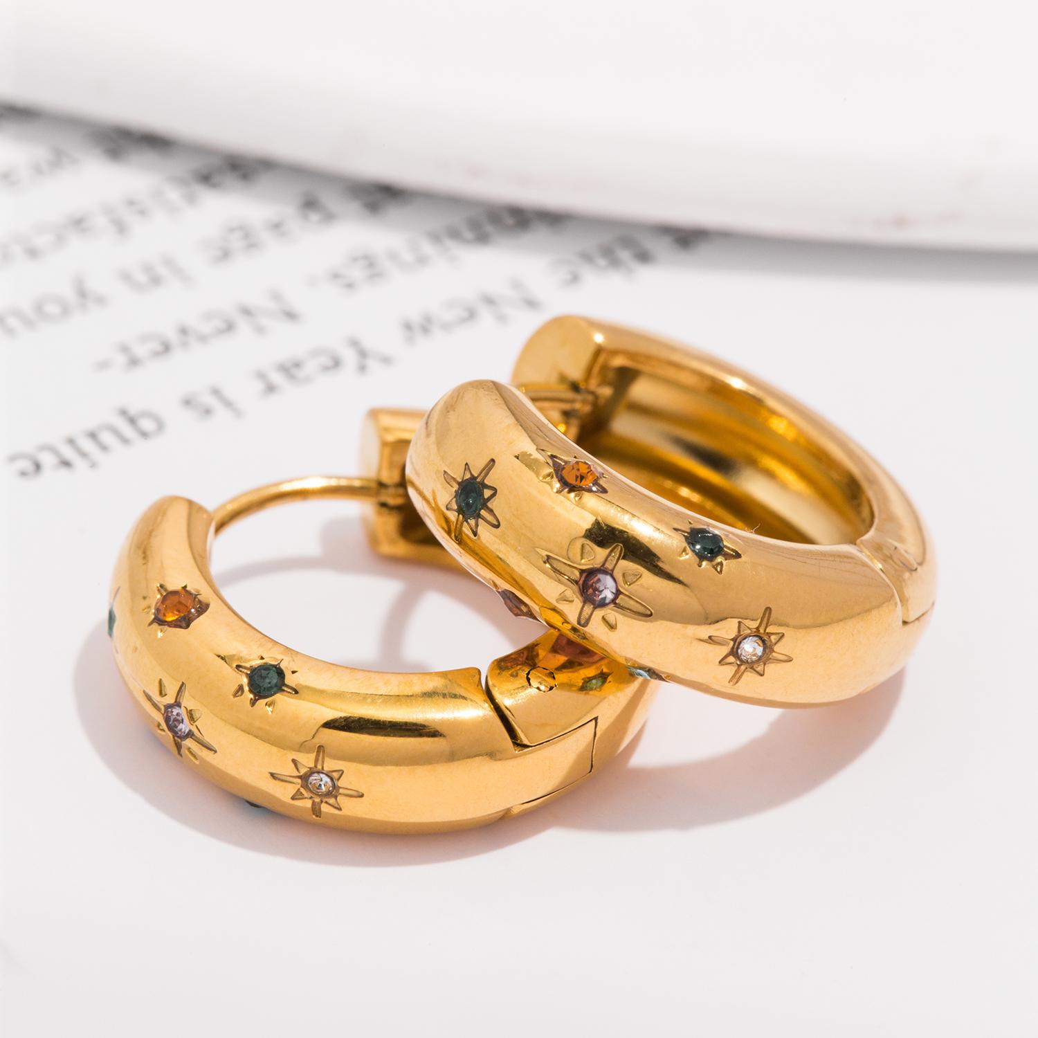 

Классические женские серьги-кольца с инкрустацией цирконом, изысканные серьги из нержавеющей стали с покрытием из 18-каратного золота