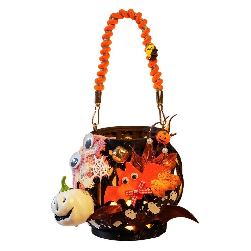 Halloween Pumpkin Handwoven with Carry Handle for Party Home Decor