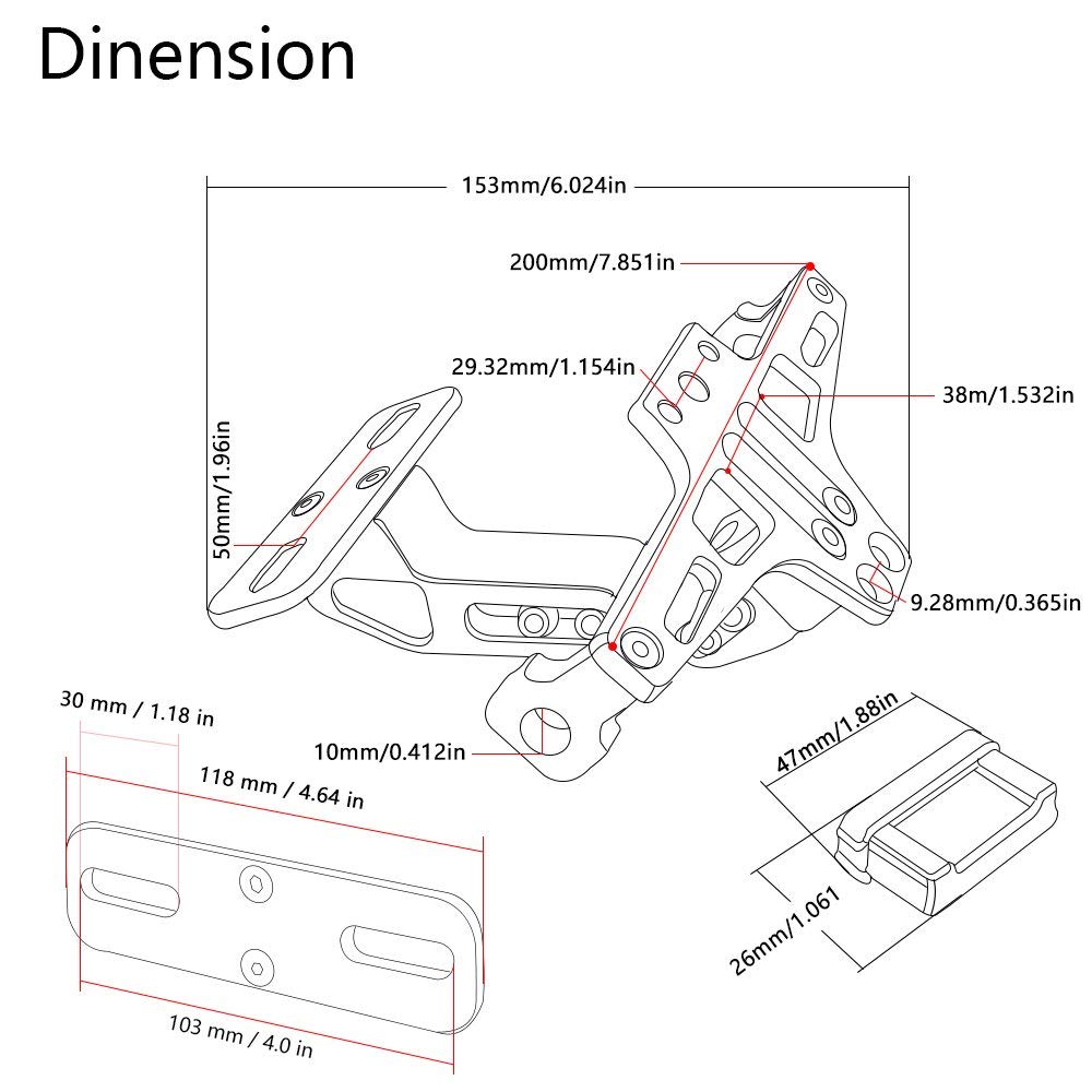 ONGMEIL License Plate Bracket, Machined Aluminum, Adjustable Angle, with LED Light, Universal Motorcycle Accessory (Grey)