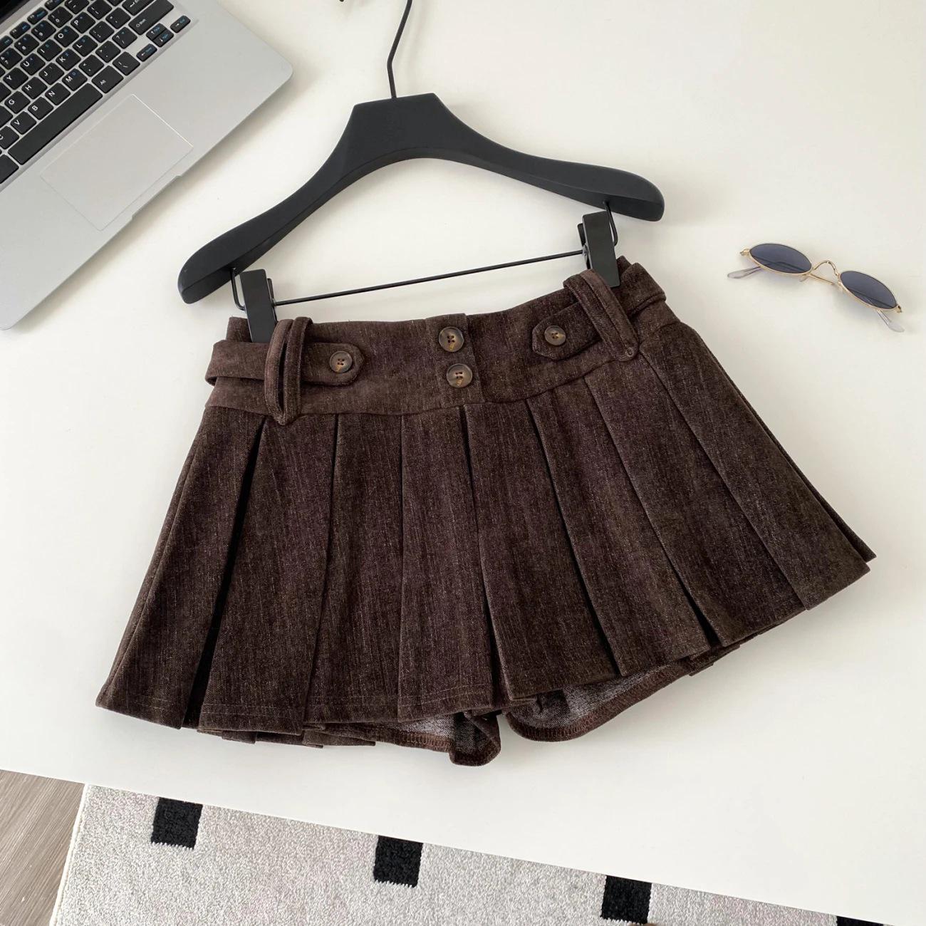 American Retro Spicy Girl High Waist Corduroy A-line Pleated Skort - Versatile Autumn/Winter Casual Wear XL