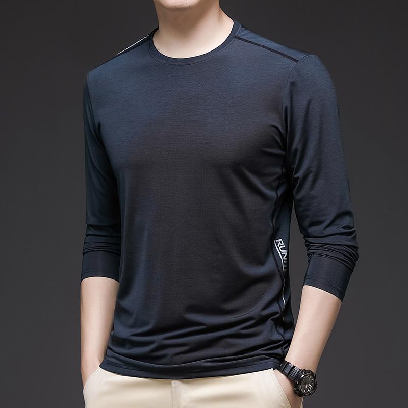

Осень Новая Быстросохнущая Ледяной Шелк Футболка с Длинным Рукавом и Круглым Вырезом для Мужчин Повседневная Спортивная Эластичная Чистый Хлопок Фитнес Уличный Топ 3XL серый/чёрный