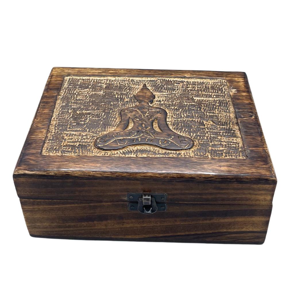 Large Wooden Keepsake Box Buddha 20x15x7.5cm