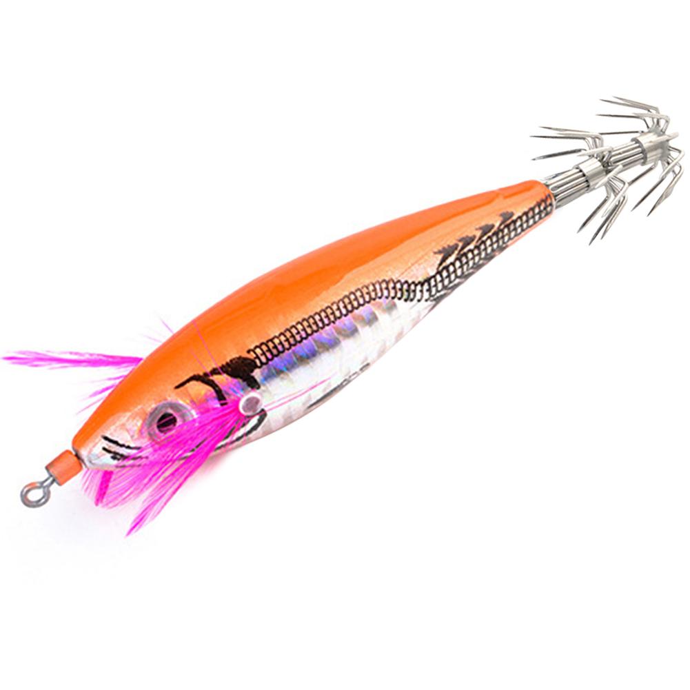 Wood Shrimp Squid Lure 7cm 3D Eyes with Hooks Bait for Fishing Lovers (Orange) #