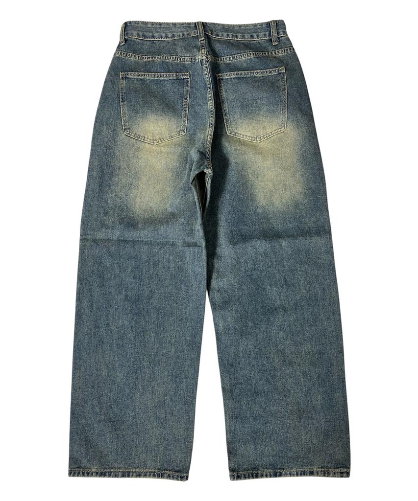 SK8ER ROCK Patchwork Denim Wide Pants ((Beige Indigo))