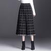 Figurbetontes Hahnentritt-Strick-A-Linien-Rock Damen Koreanischer Stil Karomuster Midi-Rock Fransen Wollrock