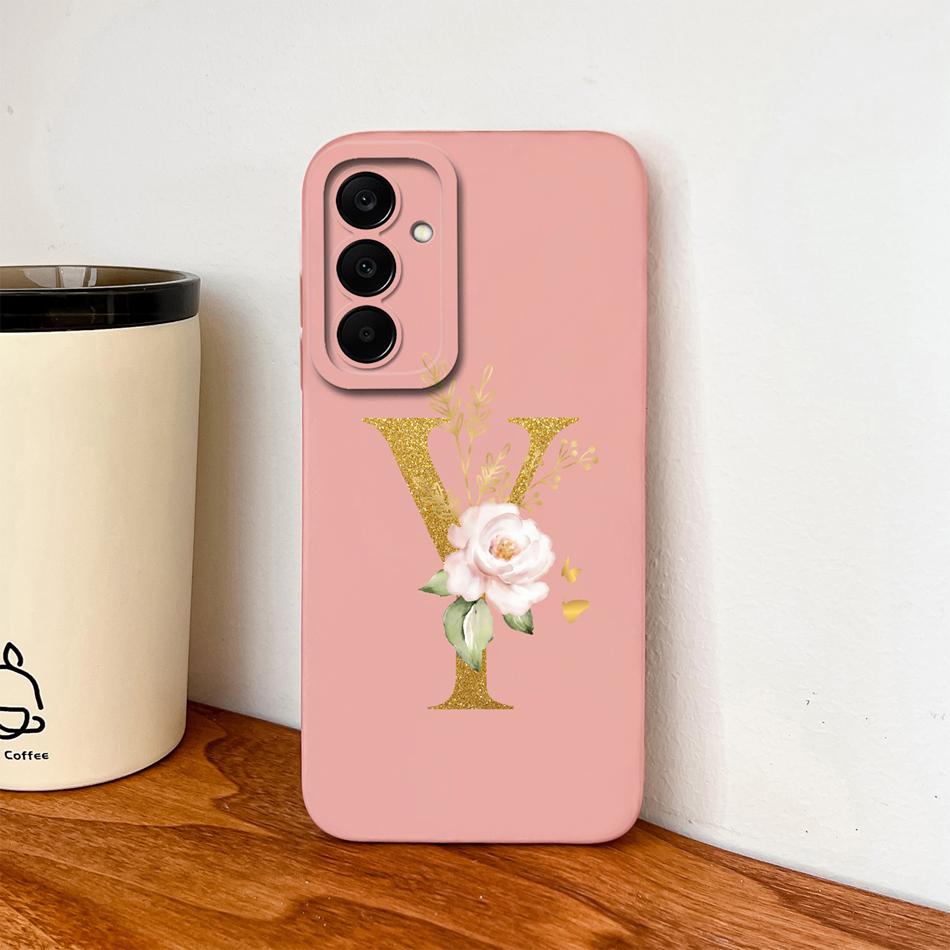 Flower Letters Case For Samsung Galaxy A17 A07 A37 A57 Couple Bumper Soft Liquid Silicone Anti Slip Phone Protective Cover Coque