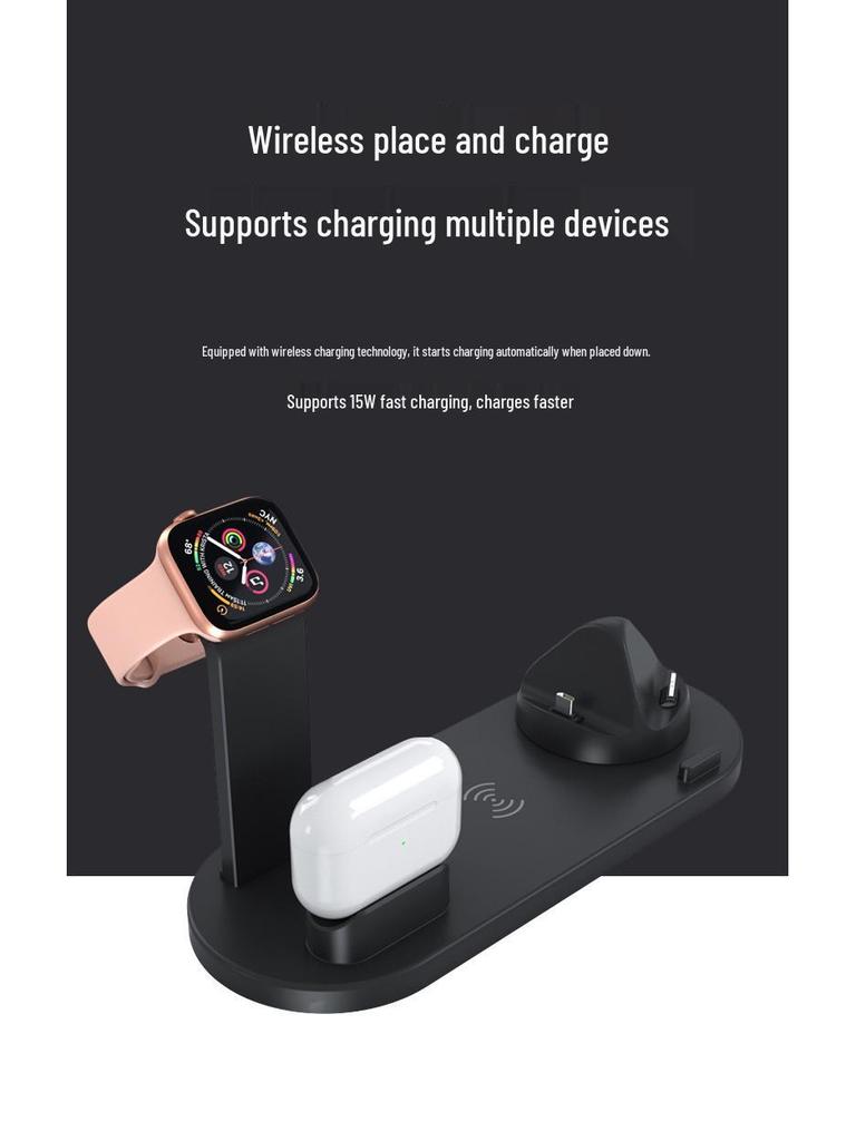 Six-in-One Wireless Charger for Apple Phones, Earphones, and Watch