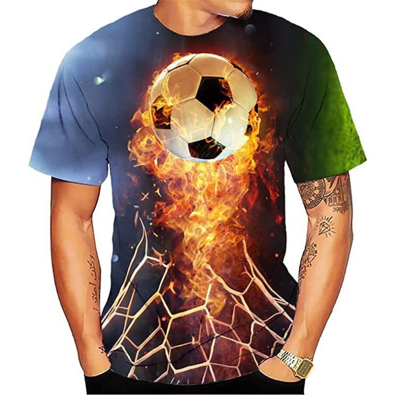 Letní Pánské Tričko s Krátkým Rukávem Módní Ležérní s Potiskem 3D Fotbalového Vzoru s Kulatým Výstřihem