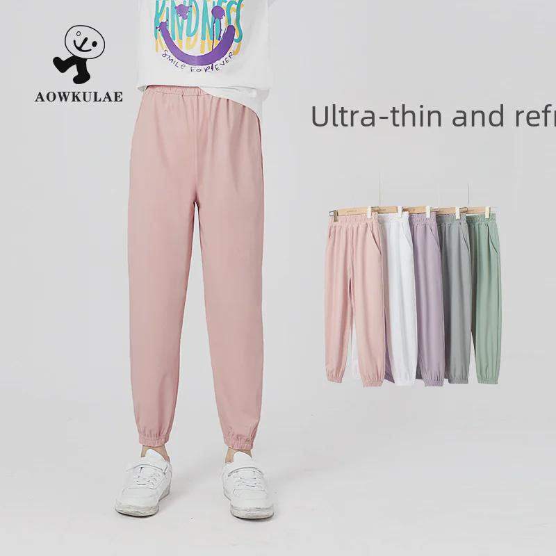 Korean Kids' Summer Sports Trousers: Quick-Dry, Breathable, Ice Silk Anti-Mosquito Pants for Girls