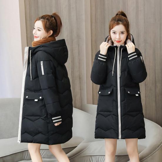 Abrigo de invierno para mujer, abrigo acolchado de algodón de manga larga con capucha, abrigo grueso holgado con cremallera de longitud media, prendas de vestir, chaqueta, ropa de calle