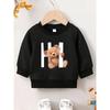 European Sizes Cute Bear Print Pattern, Kids' Comfortable and Durable Round Neck Sweatshirt