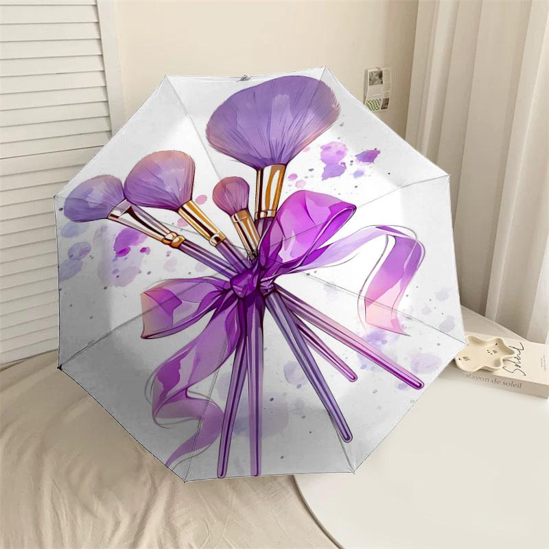 

1pc Makeup brushes, Watercolor Automatic Open/Close Umbrella Compact Folding Umbrella with 8-Rib Shaft for Women/Men, Elegant Birthday1288S