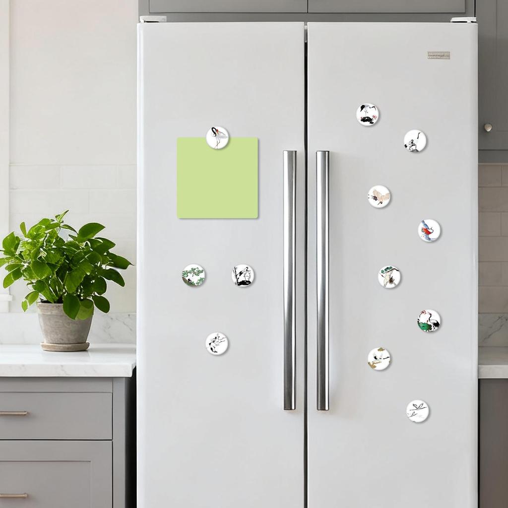 Chinese Ink Painting Crane Glass Sticker - Soft Magnetic Fridge Magnet With Multiple Styles