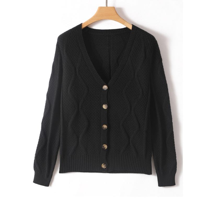 

Весенне-осенний кардиган оверсайз с V-образным вырезом, женский свободный свитер большого размера, универсальная куртка, плотная верхняя одежда XXL чёрный