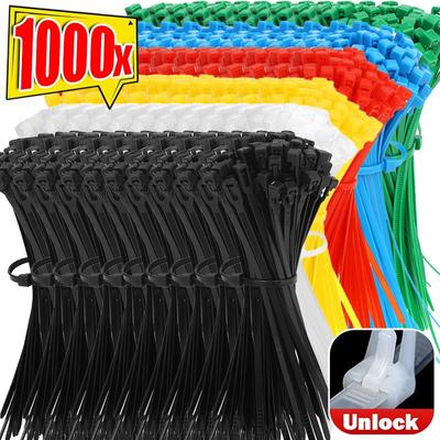 1000/100 יחידות אזיקוני ניילון ניתנים לשחרור, ניתנים לשימוש חוזר, נעילה עצמית, אזיקונים לארגון, מנעול, לולאות, אזיקונים עם רוכסן, מארגן