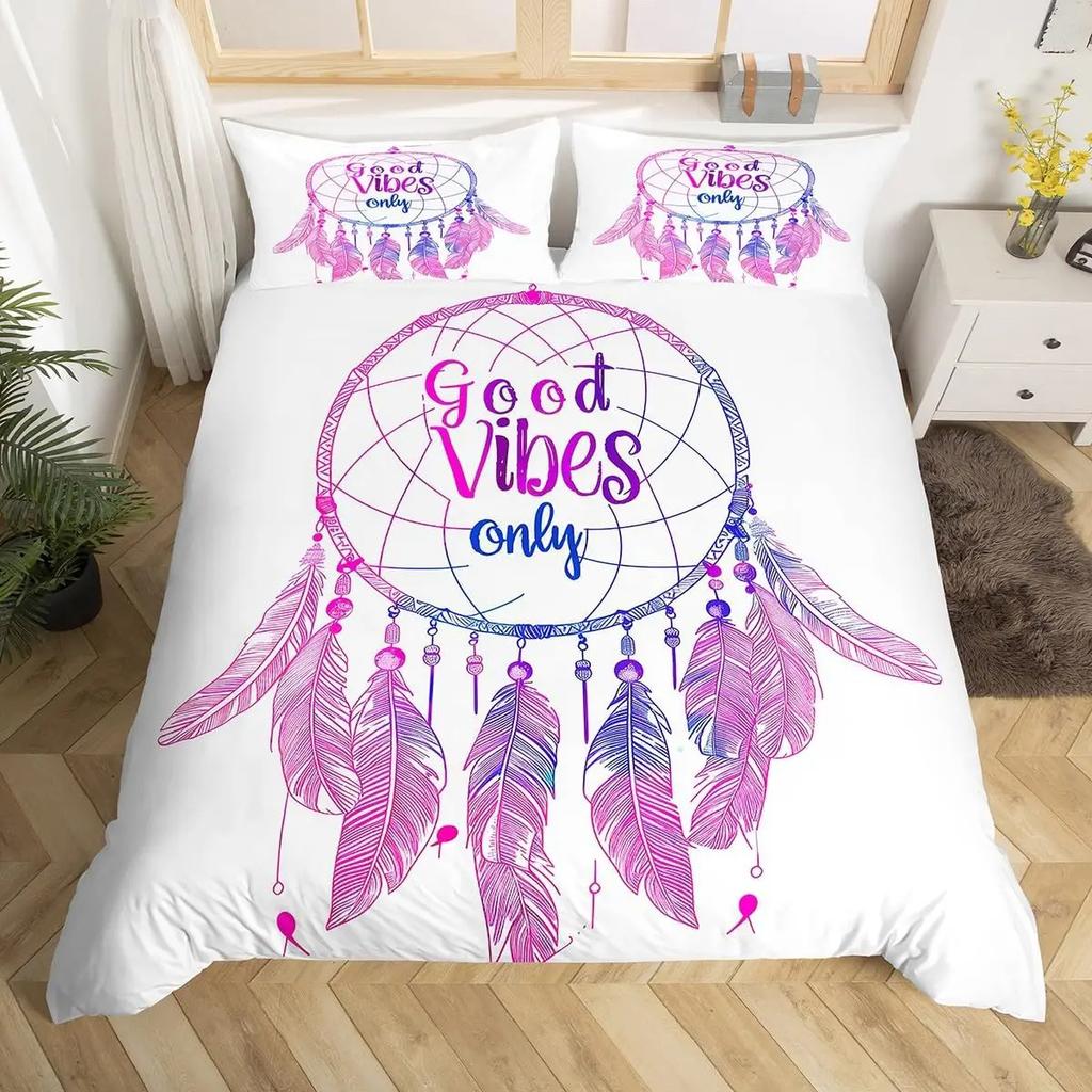 Conjunto de Cama Apanhador de Sonhos Boho Mandala Capa de Edredom Solteiro King, Capa de Edredom Exótica Tribal Pena Céu Estrelado Galáxia
