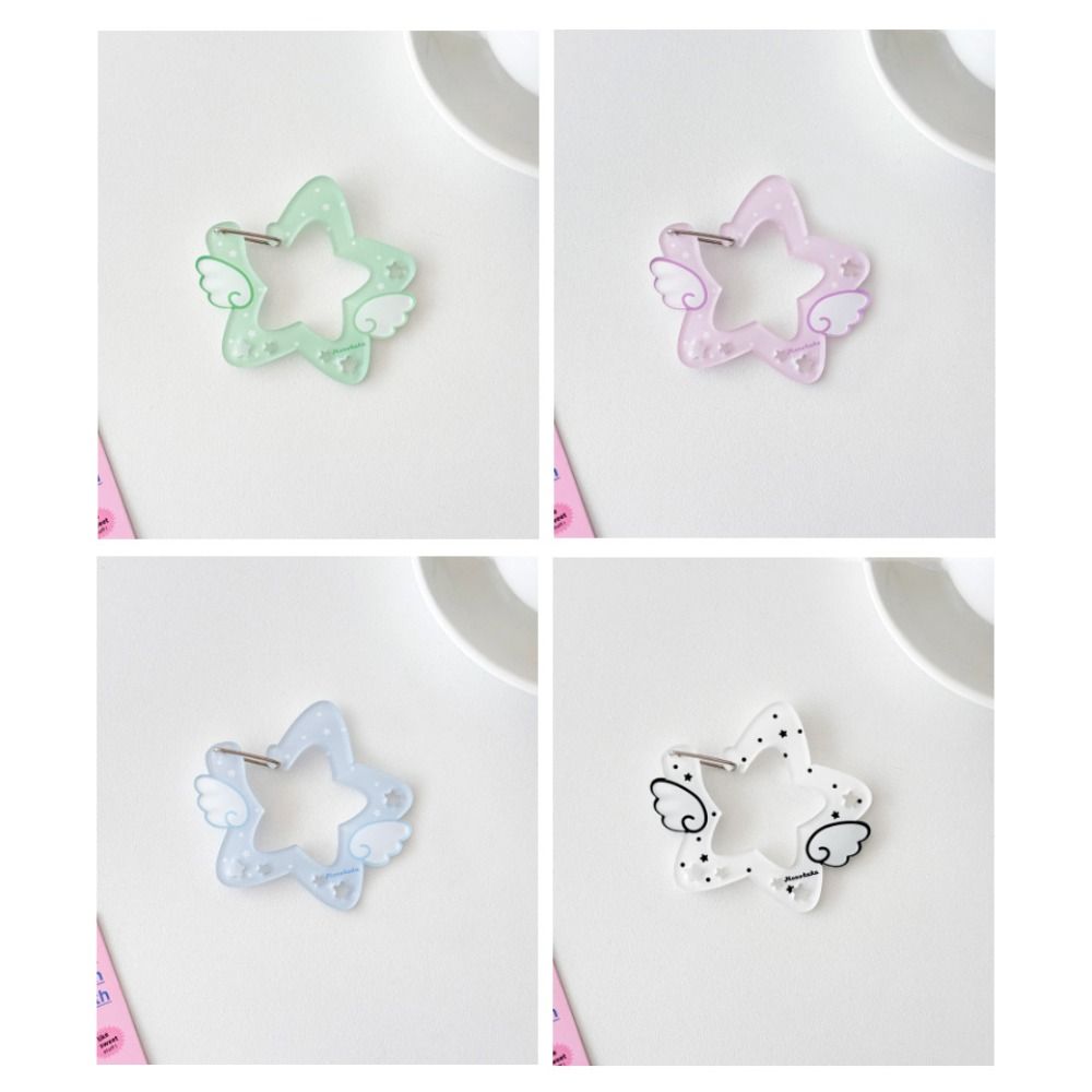 Acrylic Wings Stars Carabiner Portable Keyring Hook Card Holder Kawaii Backpack Pendant  Outdoor