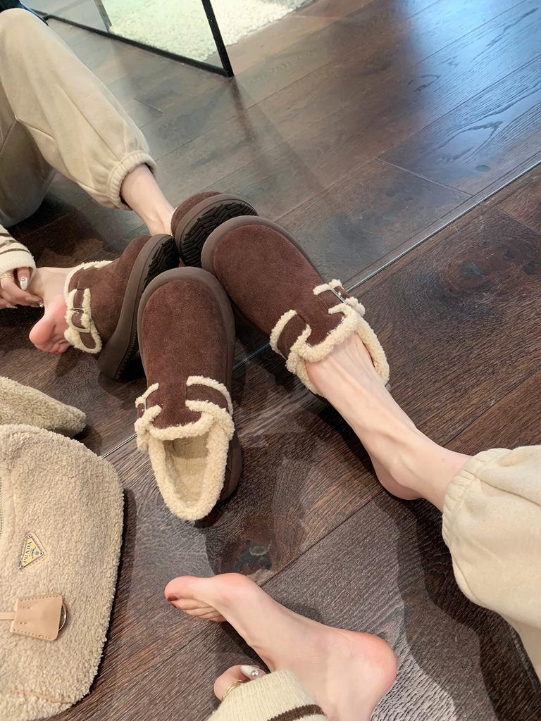 Zhike 2025 Winter New Warm and Velvet Platform Cotton Shoes Buckle Belt Boken Snow Boots Women's Doudou Cotton Shoes Women's Tide