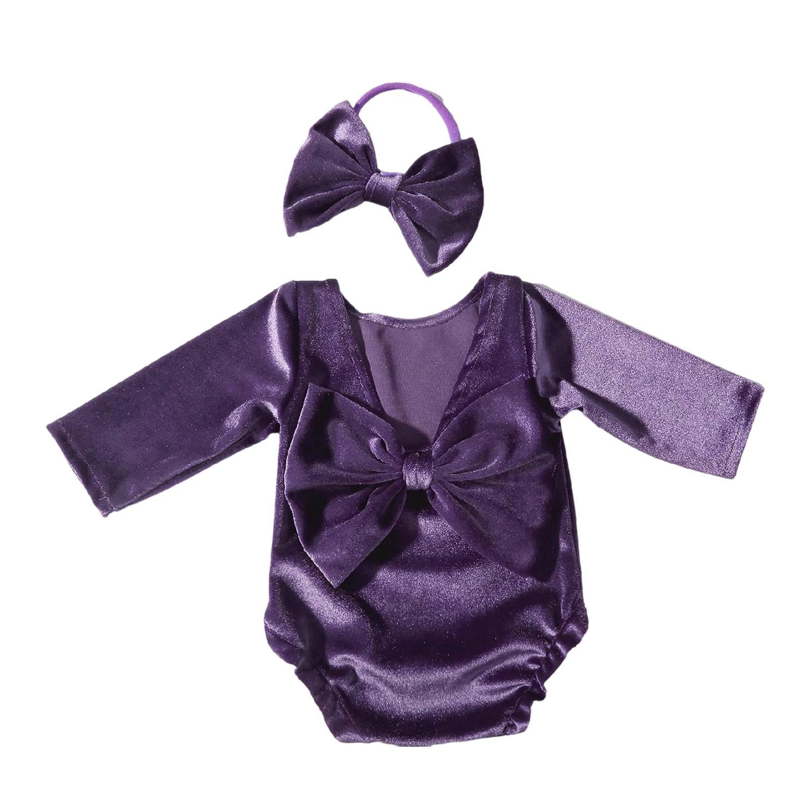 

Одежда для фотосессии младенцев, повязка на голову с бантом для девочки, комбинезон, наряд для новорожденных, реквизит для фотосъемки, костюм, одежда для младенцев фиолетовый