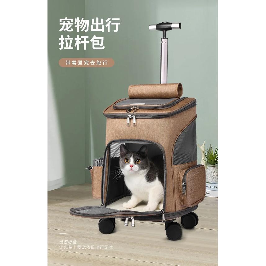 Portable Foldable Cat Backpack with Rolling Wheel Pet Travel Carrier Two Way Cat Rolling Luggage Backpack for Outdoor Travel