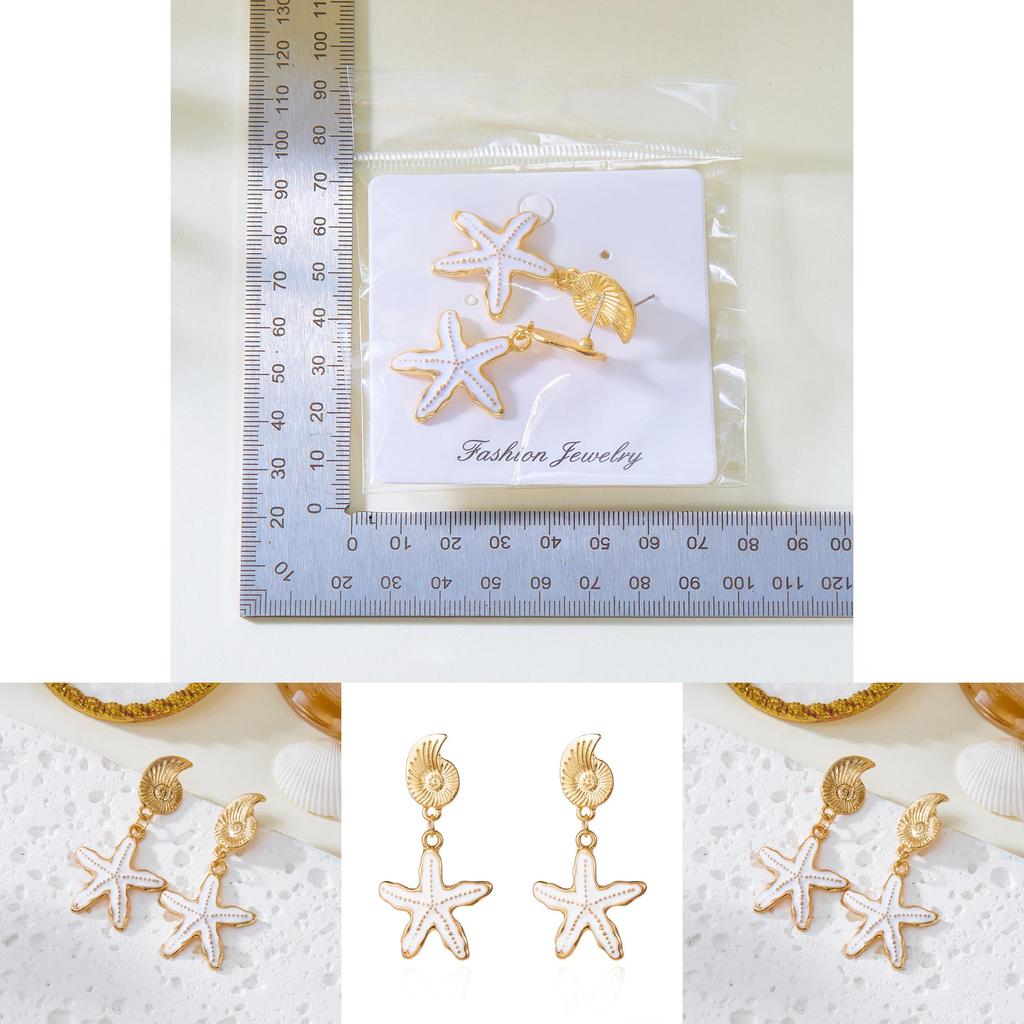 Summer Ocean Starfish Earrings With Alloy Shell Design For Women Beach Jewelry