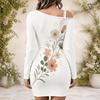 Plus Size Ladies Slanted Off Shoulder Long Sleeve A Line Dress