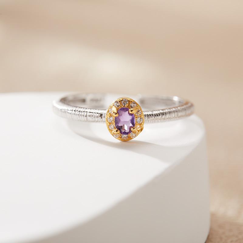 S925 Sterling Silver Natural Colored Treasure Ring Niche Cold Feeling Does Not Fade Brushed Index Finger Ring Women S Jewelry