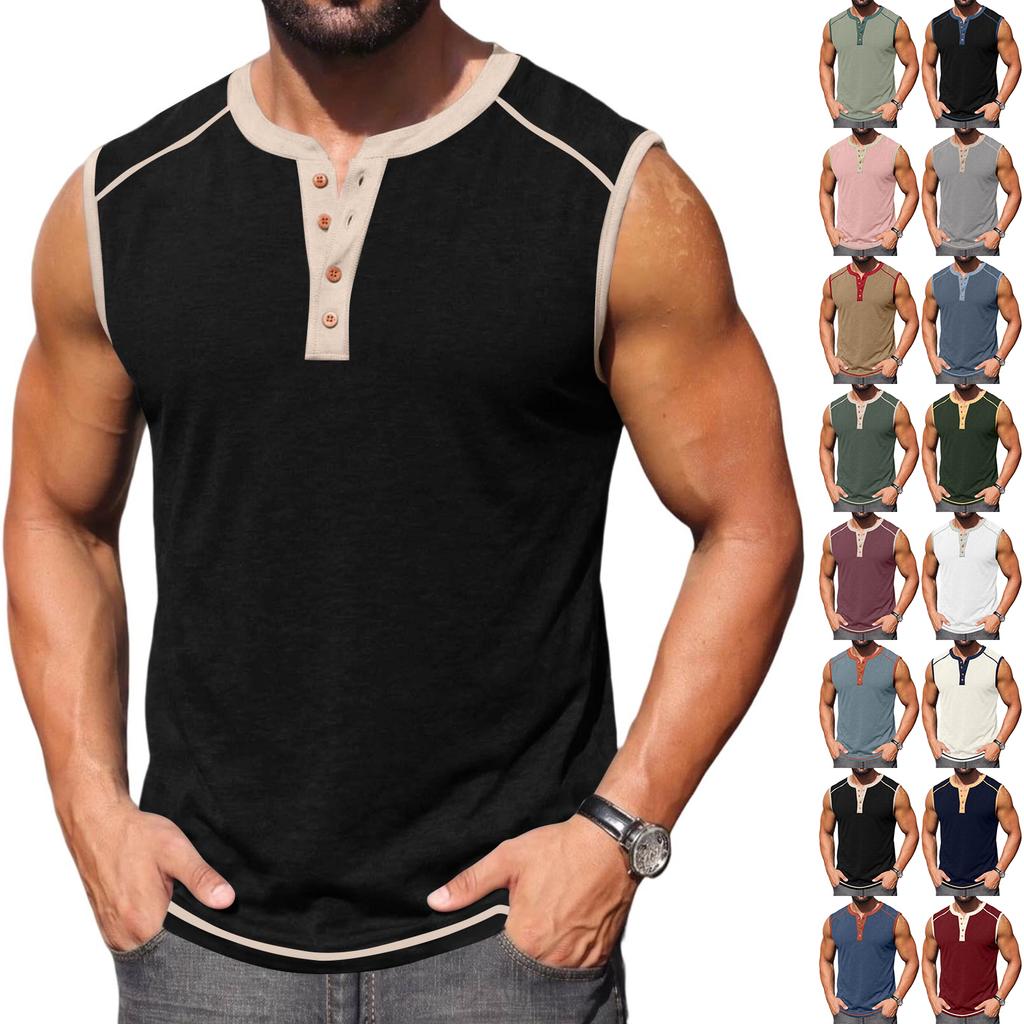 Men Sleeveless Henley Shirt Casual Athletic Tank Top Button Front Muscle Fit Summer Workout Shirt for Outdoor Sports
