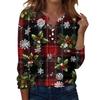 Women's Fashion Casual H Printed V-Neck Long Sleeve Decorative Button T-Shirt Tops