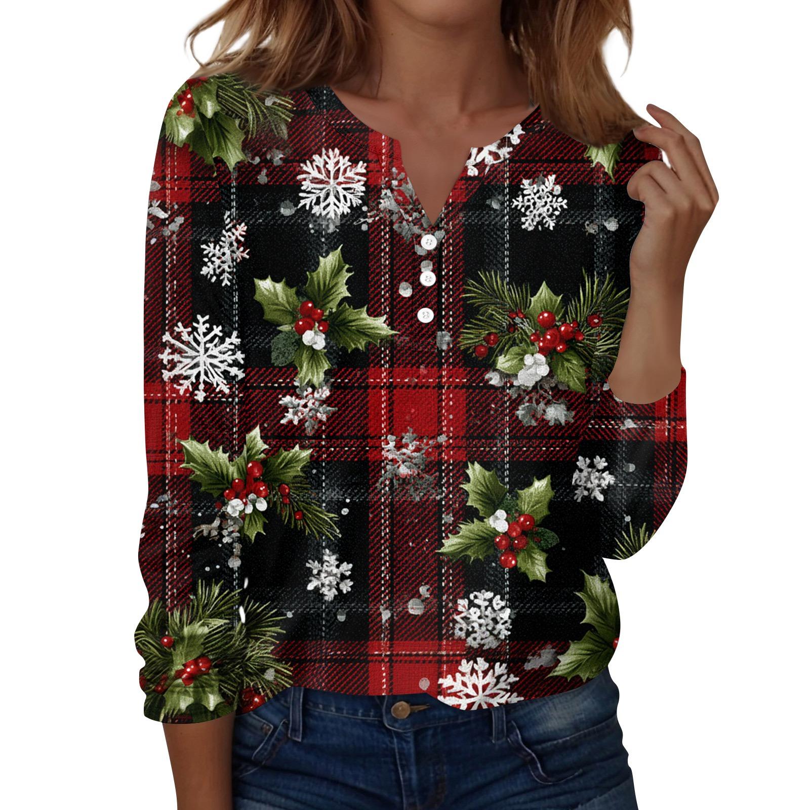 

Женская мода Повседневная футболка с V-образным вырезом, длинными рукавами и декоративными пуговицами M