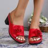 Módní Vintage Sandály na silném podpatku s květinovou dekorací Dámské Letní Lehké s otevřenou špičkou Sandalias Mujer 2025 Vysoké podpatky Plážové pantofle