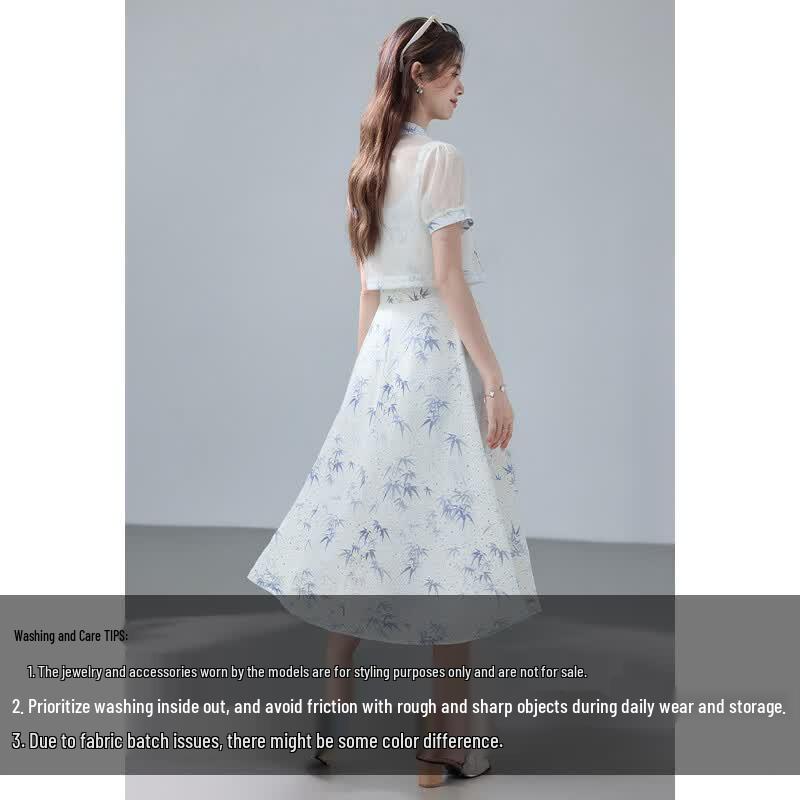 VICTORIA&VERA New Chinese Style Chiffon Jacket & Dress Set