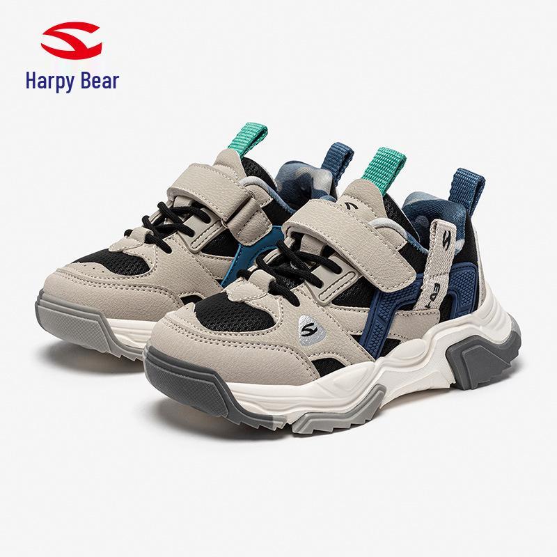 Hapi Bear Pojkars Låga Lädersneakers med Kardborre för Vår- och Höstsäsongen