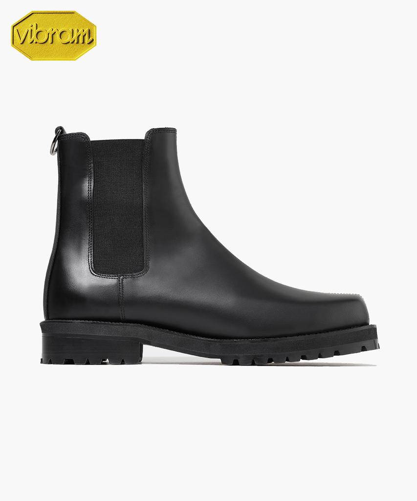 Firenze Atelier [Vibram] Center Cut Square Toe Walker Sole Chelsea Boots 5706 [Black Fg]