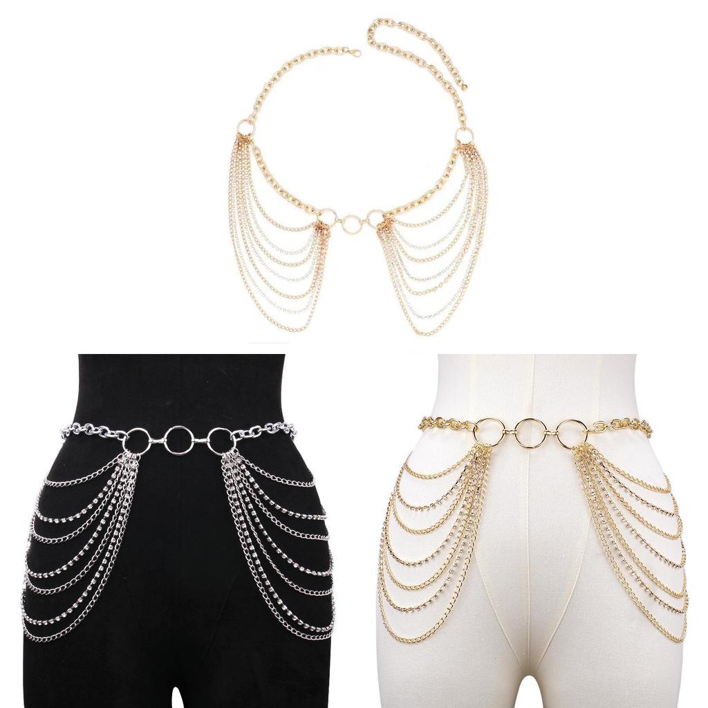 Europen Metal Multilayer Chain Waist Chain With Water Drip Embellishments For Beachwear Women