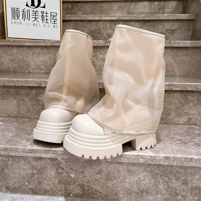 

Fashion Four Seasons Mid-calf Boots Women Fashion Round Head Deep Mouth Waterproof Platform Anti-slip Wear-resistant Single Boots 35