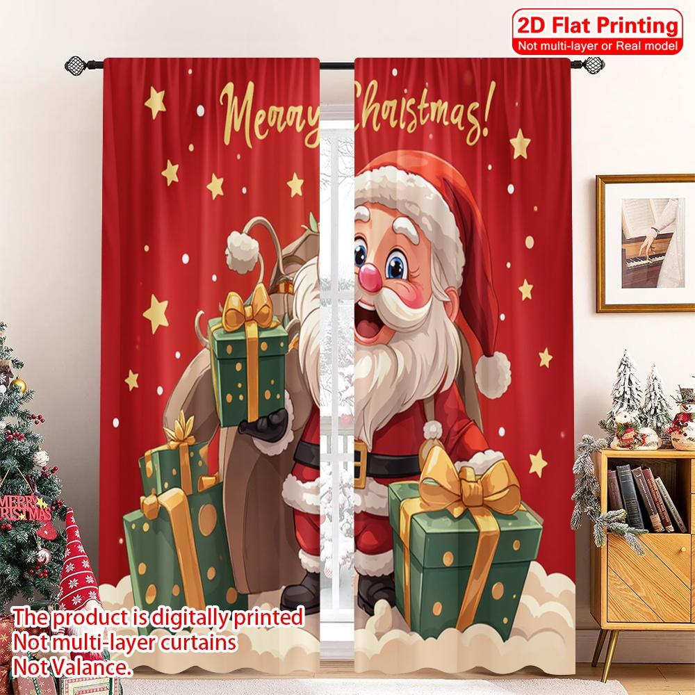 

2pcs 2D flat printing Merry Christmas Popular Party Window Curtains Merry Christmas Santa Gifts Polyester Without Electricity 52.50×116.00 CM 2pcs