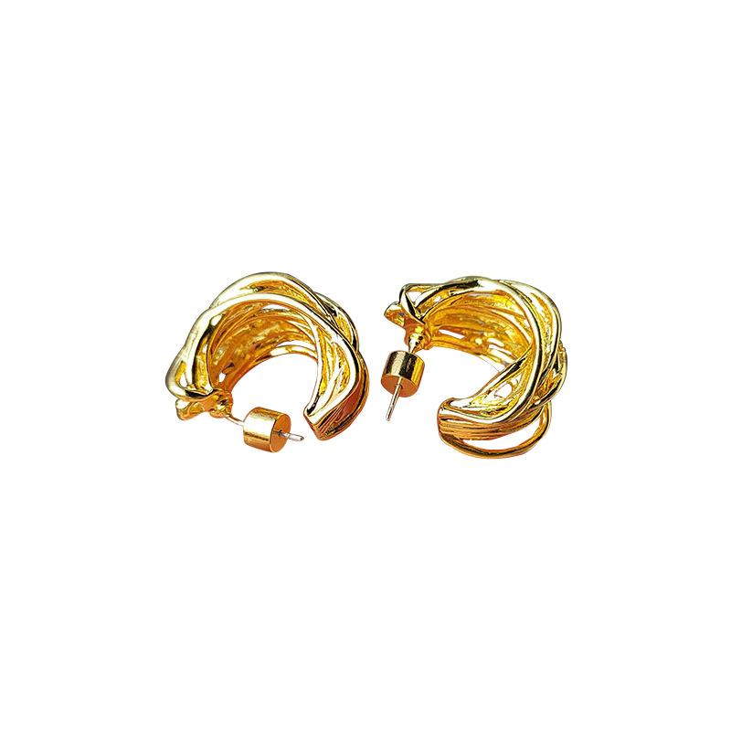 Vintage High-End Hollow Metal Heavy Industry Winding C-Ring Earrings Hipster Niche Earrings Women
