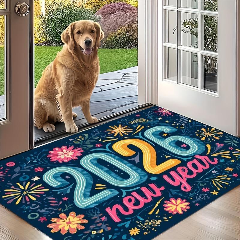 New Year Carpet Mat Rug Home Decoration Festive Fireworks Gift Pattern Entrance Door Mat Non-Slip Home Rug Welcome Mat