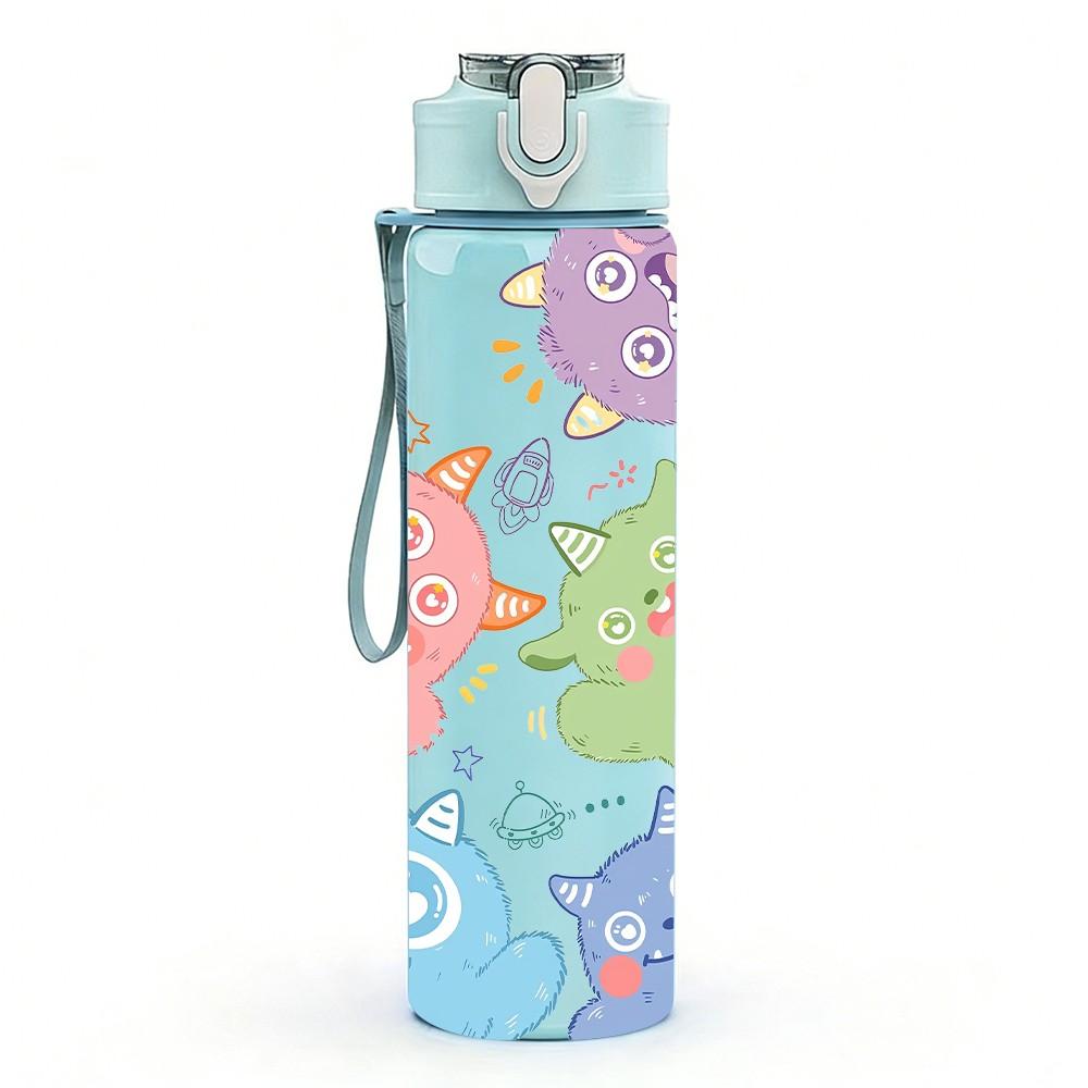 1PC Soft Pastel Doodle Baby Seamless Print 750ml Color Plastic Sports Water Bottle Leakproof Flip Straw Lid Suitable for Sports Office Home Use