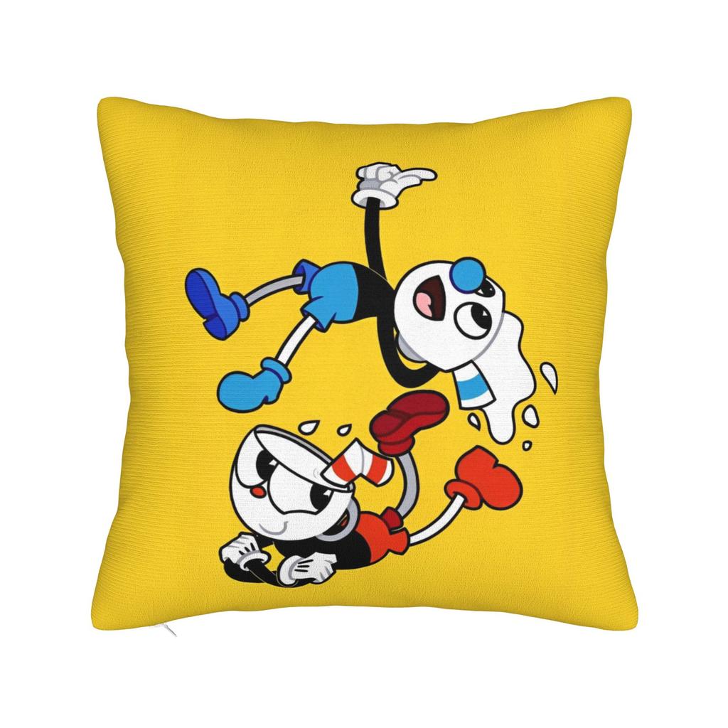 Cupheads And Mugman Square Pillow Covers Polyester Couch Great Retro Game Cushion Case Cool Home Decoration Pillow Cover