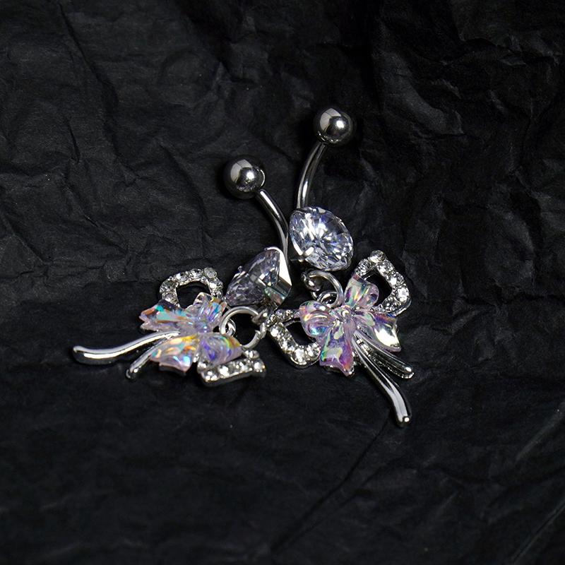 Exquisite Flash Zircon Bowknot Stainless Steel Belly Button Rings For Women  Piercing Navel Rings Sexy Body Jewelry Gifts