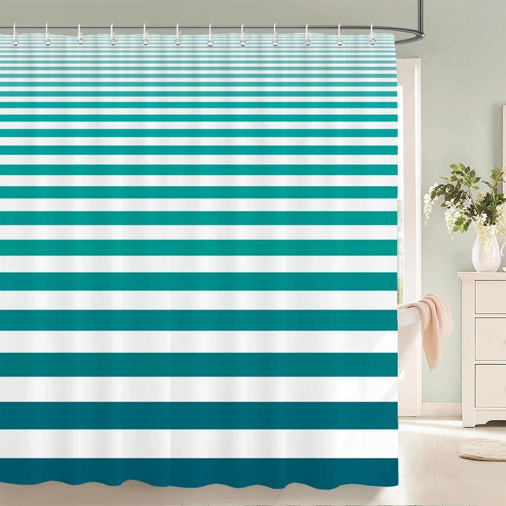 1 Pcs Shower Curtain Color Stripe Printed Bathroom Curtain Polyester Cloth Waterproof Home Decoration Curtain with Hooks