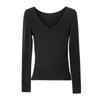 Women's V-Neck Long-Sleeve White T-Shirt, Spring 2024 Slim Fit Base Layer Top