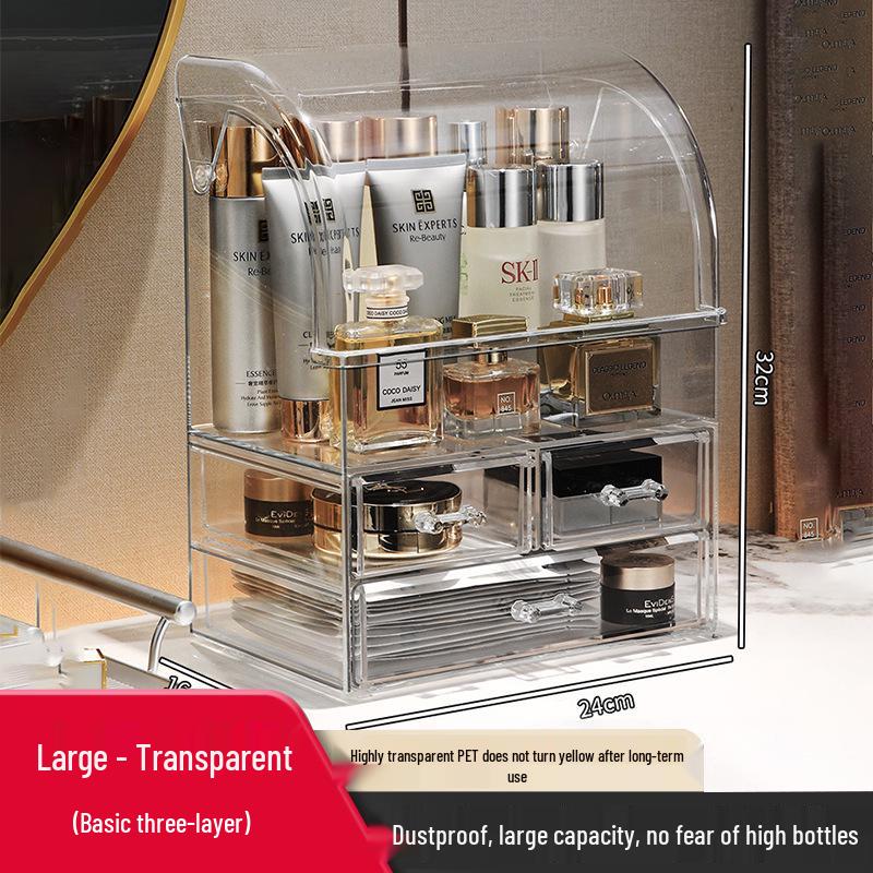 Dustproof Large-Capacity Cosmetic Storage Box for Lipstick & Skincare with Drawers