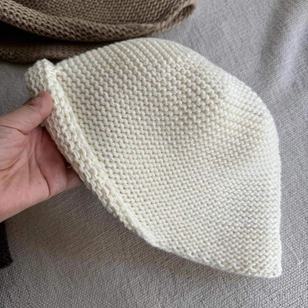 Japanese and Korean Autumn Wool Knitted Bucket Hat Women's Retro Curled Pullover Hat Warm Large Head Fisherman Hat