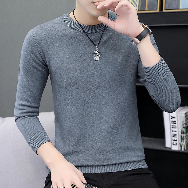 Herren Rundhals-Pullover Herbst und Winter Große Größe Locker Gestrickter Pullover Einfarbig Inneres Langarm-Unterhemd Warmhalten Top