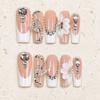 10pcs Handmade Press-On Nails French Style 3D Floral Butterfly Rhinestone Nail Tips Women Short Wearable Manicure