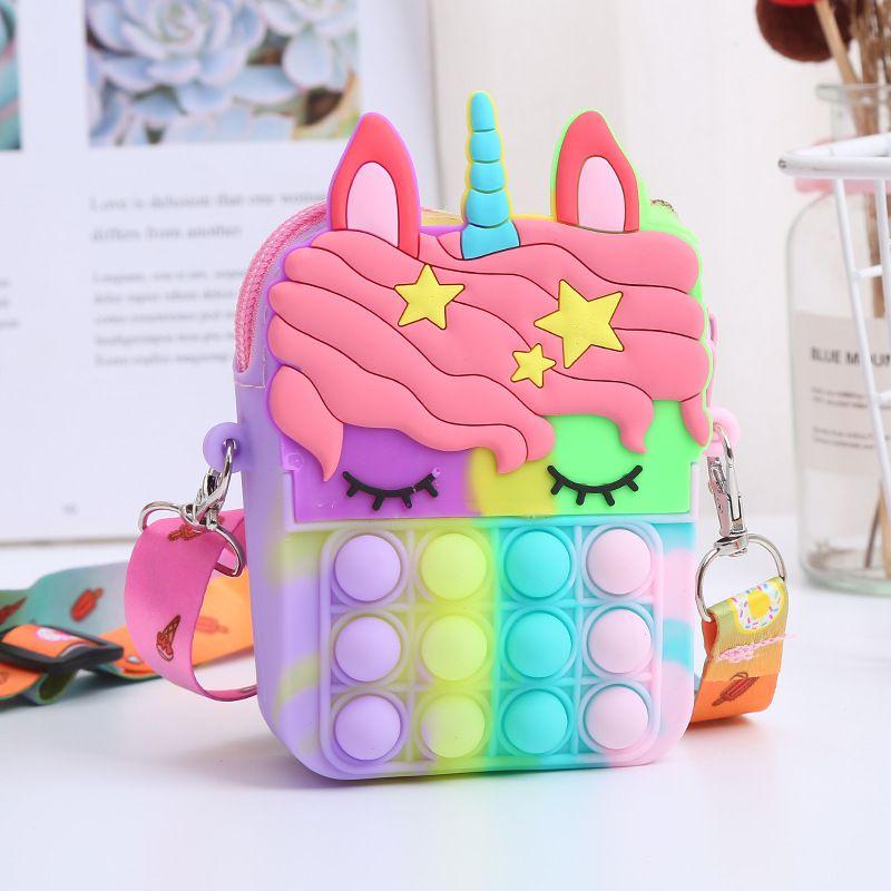 Colorful Rainbow Unicorn Popper Sensory Stationery Storage Bag With Fidget Toy